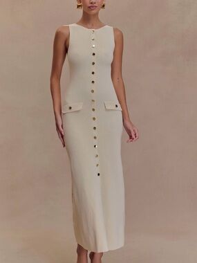 Meshki Sawyer Sleeveless Buttoned Maxi Dress - Ivory Size M